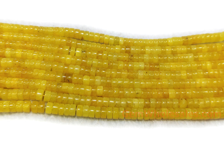 15.5" 3x6mm Dyed yellow jade Heishi disc beads