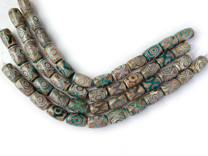 14" 15x22mm Antique green Bulk tibetan Dzi agate barrel drum beads 3 EYE