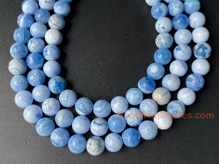10mm white blue Dream Fire agate round beads, 15"