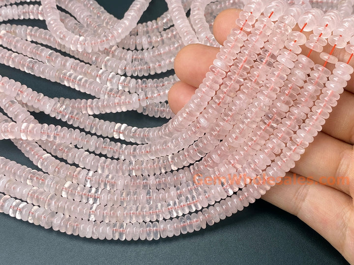 Perles d'espacement heishi rondelles en quartz rose naturel 2x6 mm 15,25"