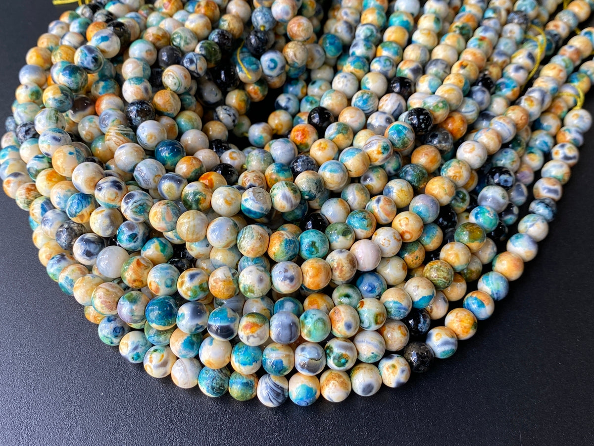 15" 8mm yellow blue Dream Fire agate multi color round beads