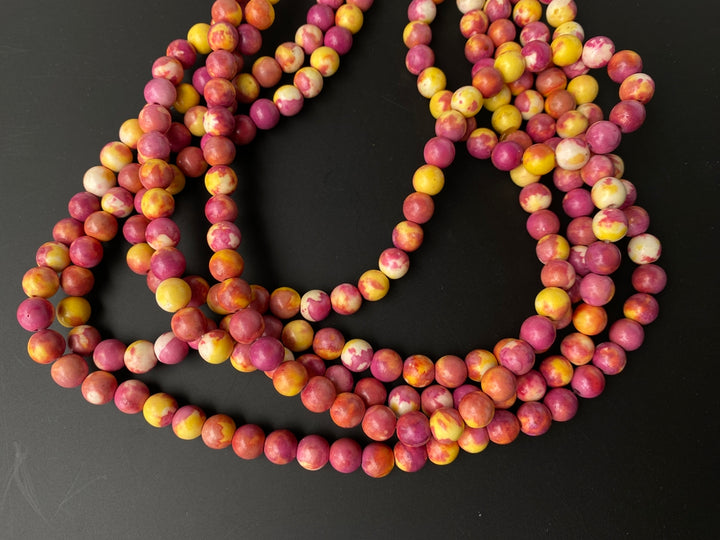 15.5" rose red yellow rain flower stone round beads 6mm/8mm/10mm/12mm