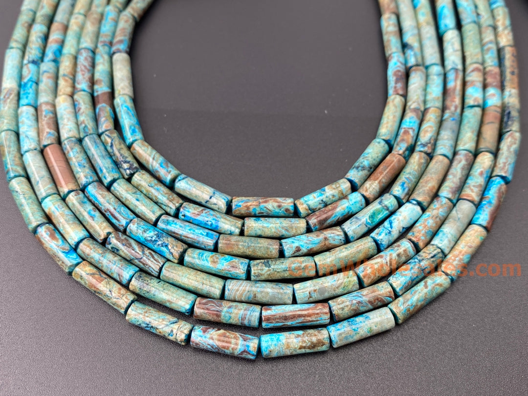 15.5" 4x13mm Turquoise blue Calsilica jasper cylinder tube beads