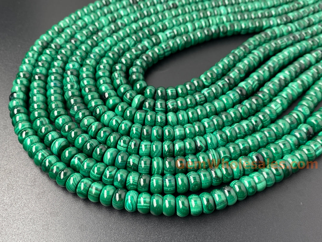 15.5" 4x8mm Genuine natural malachite stone rondelle/Button beads