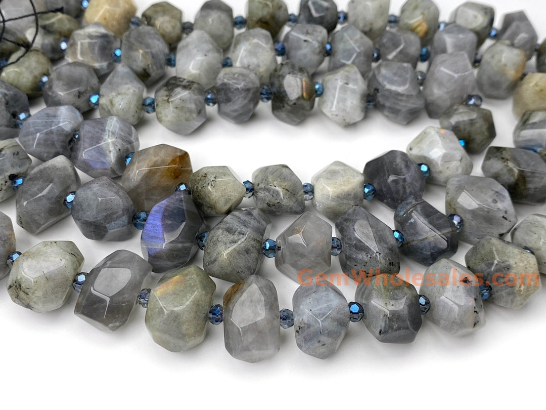 15" 15~20mm Natural labradorite faceted nugget pendant beads