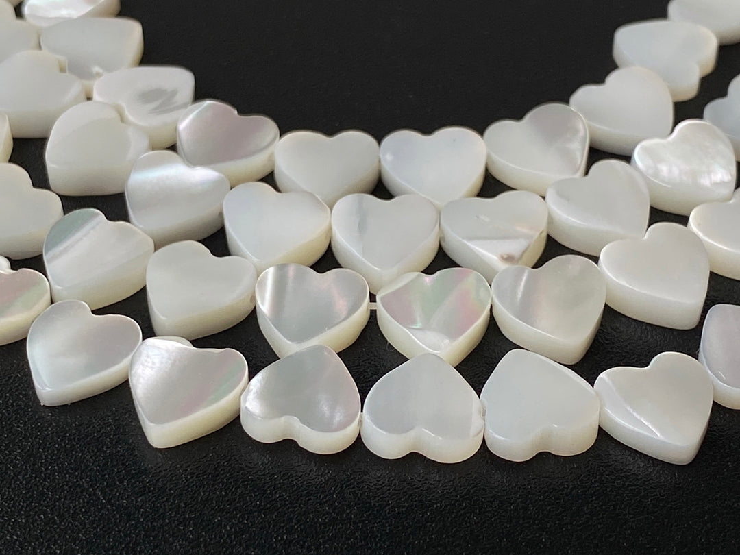 15.5" 8mm Natural white mother of pearl/MOP flat heart Beads