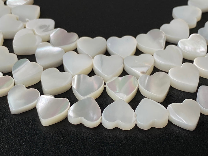 15.5" 8mm Natural white mother of pearl/MOP flat heart Beads