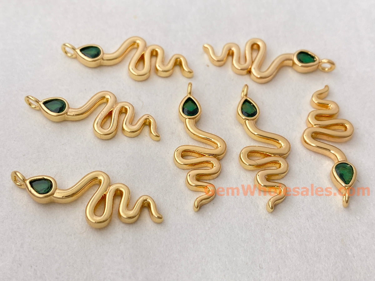 5PCS 9x25mm gold plated brass snake charms, jewelry findings