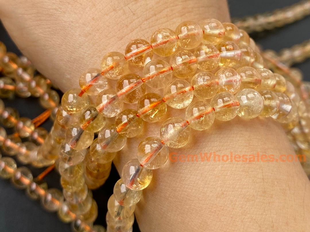 Perles rondes en citrine naturelle de 6 mm, 15,5 pouces, pierre précieuse, pierre semi-précieuse, quartz jaune