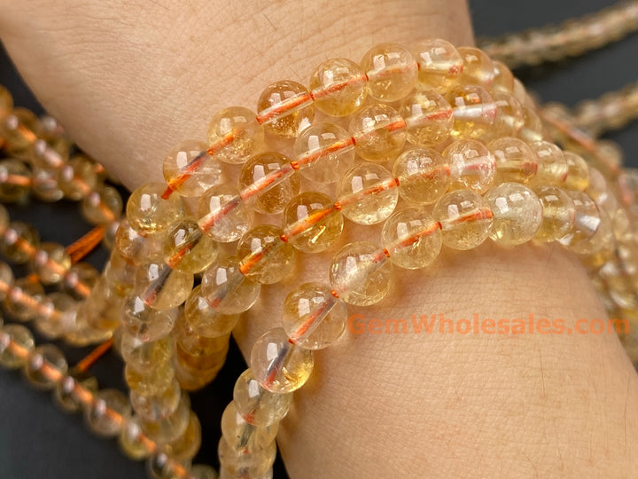 Perles rondes en citrine naturelle de 6 mm, 15,5 pouces, pierre précieuse, pierre semi-précieuse, quartz jaune