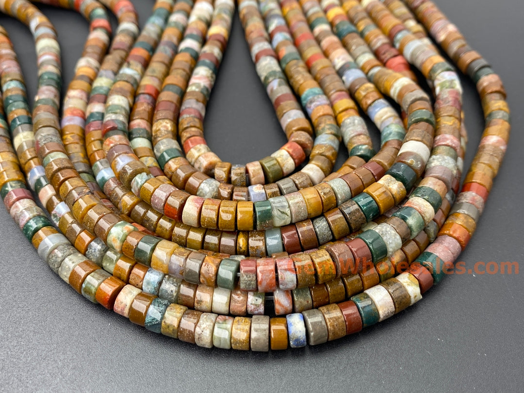 15" 3x6mm natural ocean jasper Heishi beads for jewelry making
