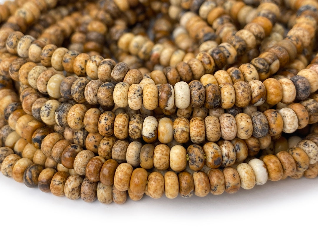 15.5“ 2x4mm Natural picture jasper rondelle heishi beads