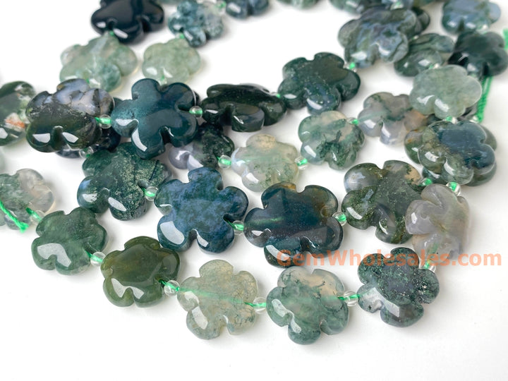 15" 15mm/20mm natural green moss Agate flower Gemstone beads