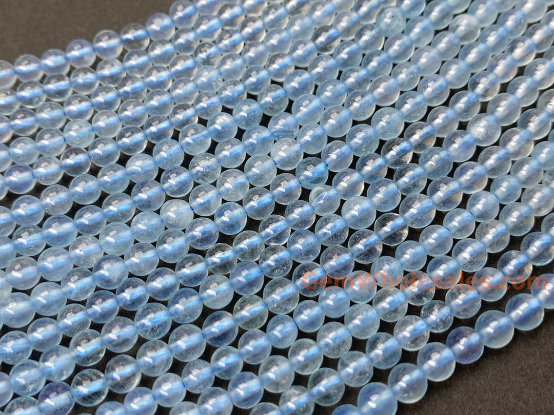 15.5" 4mm A Natural Aquamarine round beads, milky light blue beads