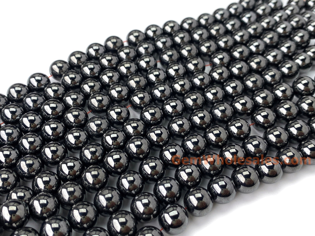 Magnetic hematite stone 6mm/8mm/10mm round beads, 15.5"