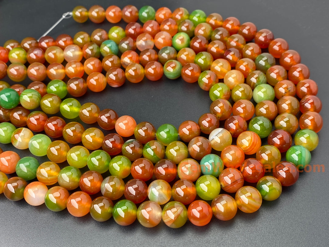 10mm Red Green banded Agate round beads for jewelry making, 15"