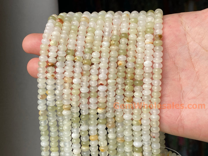 15.5" 4x6mm natural light green jade rondelle beads