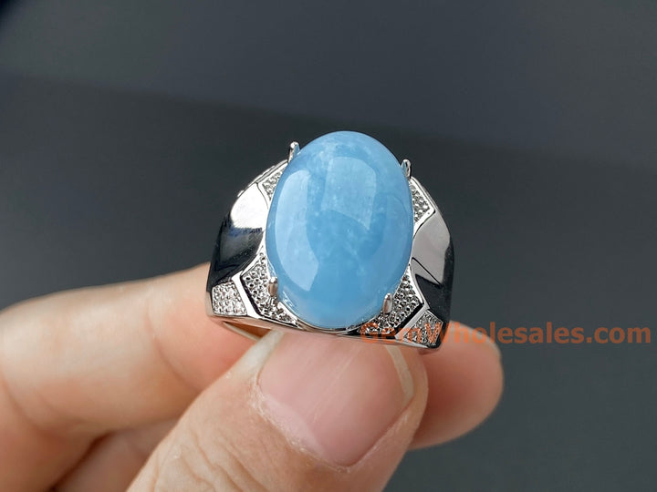 13x18mm natural Oval Aquamarine stone Ring, ajustable brass ring