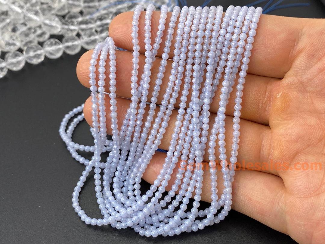 15.5" 2mm natural blue lace Agate Round jewelry beads