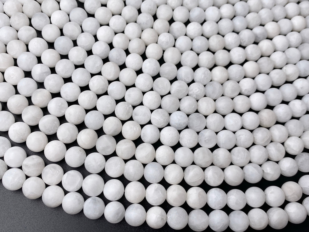 15" natural 10mm matte crack white jade Round beads