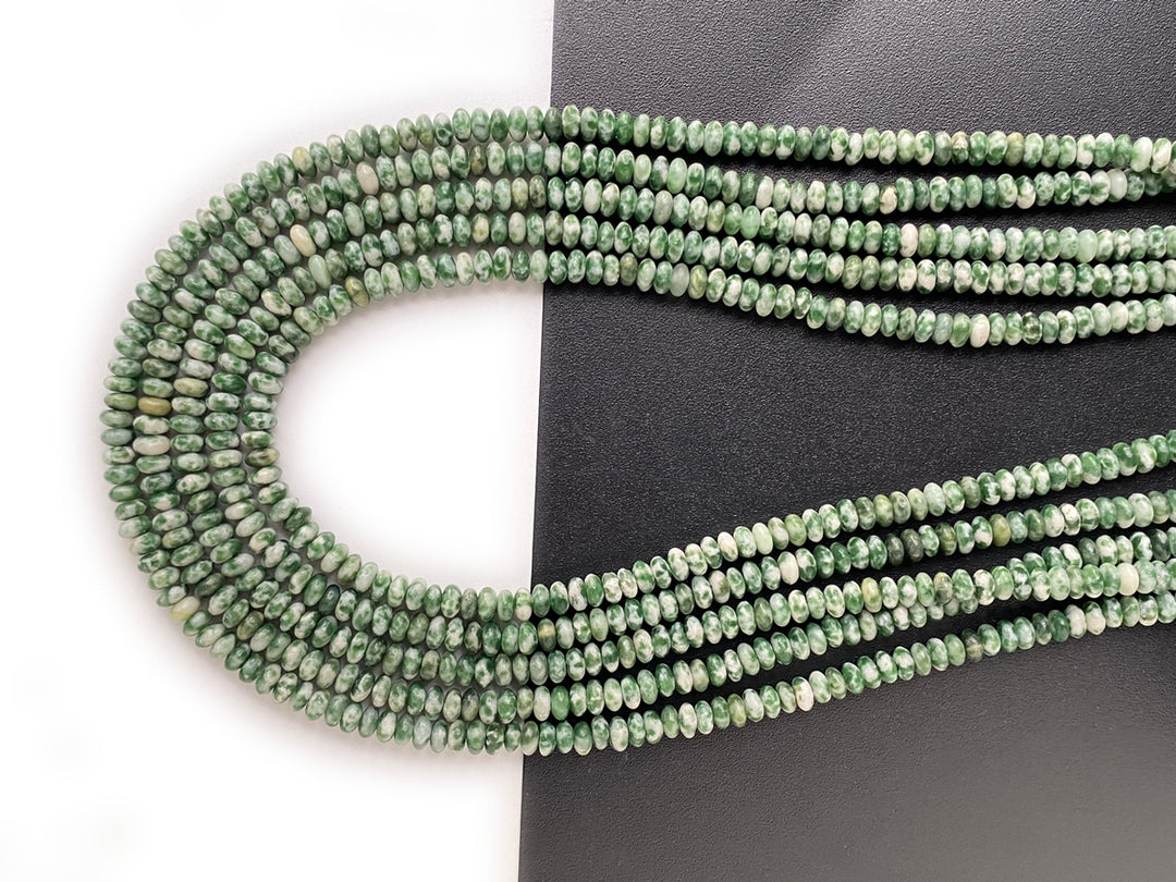 15.5" 2x4mm Natural green spot stone rondelle beads, roundel beads