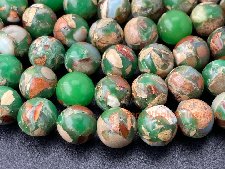 15.5" 10mm green Sea Sediment round beads,emperor jasper, Terra Jasper