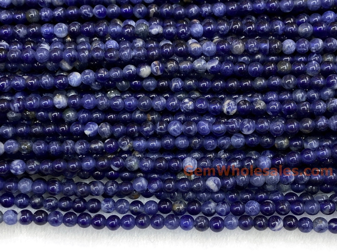15" 2mm natural sodalite stone tiny round beads