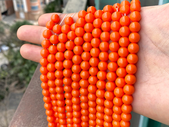 15.5" Glass druk round beads orange 6mm/8mm/10mm/12mm