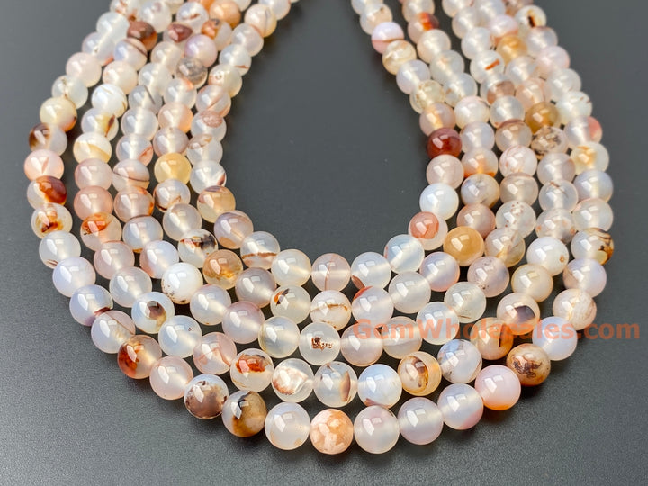 8mm translucent milky White Chalcedony Agate Round Beads, redish, 15"