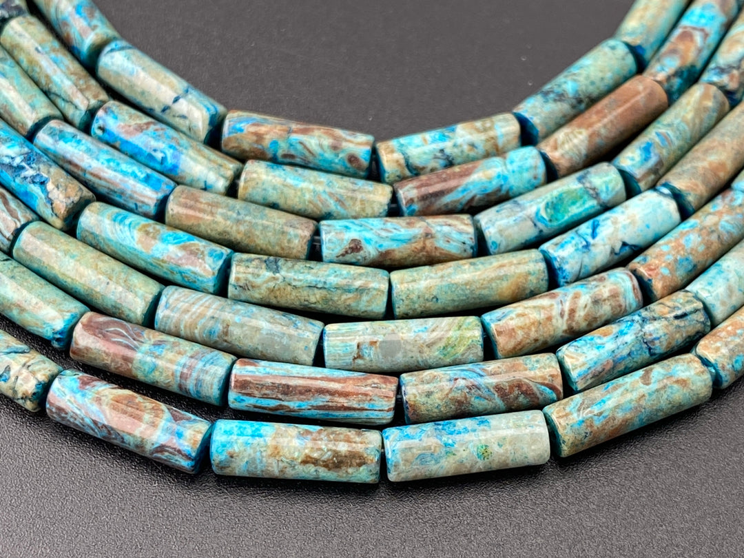 15.5" 4x13mm Turquoise blue Calsilica jasper cylinder tube beads