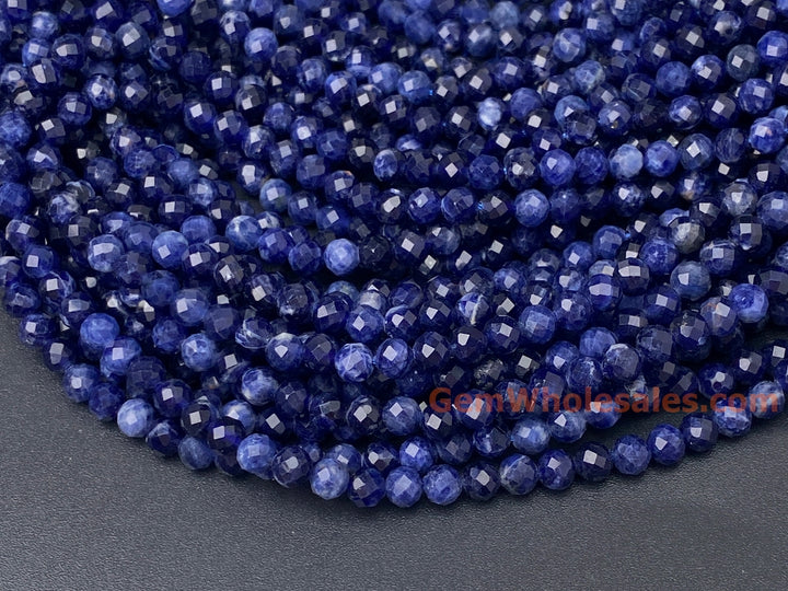 15.5" 4mm natural sodalite semi precious stone round micro faceted beads