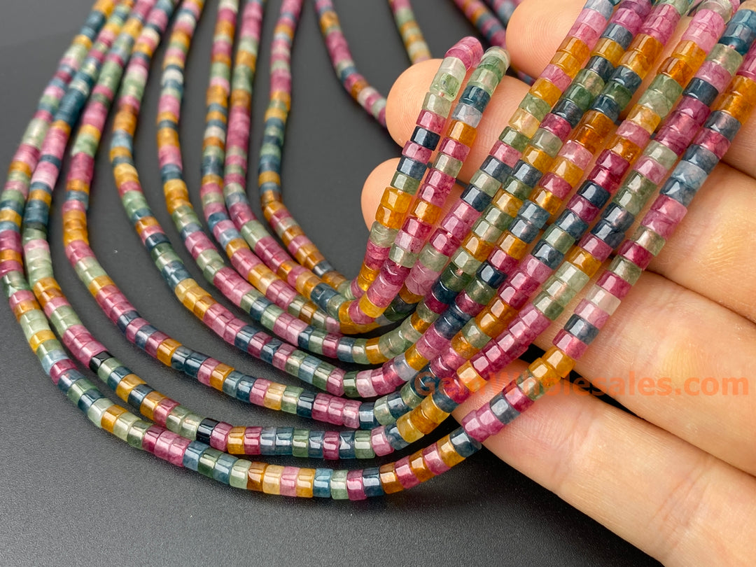 15" 2x4mm Red green Yellow multi color Dyed jade Heishi jewelry beads