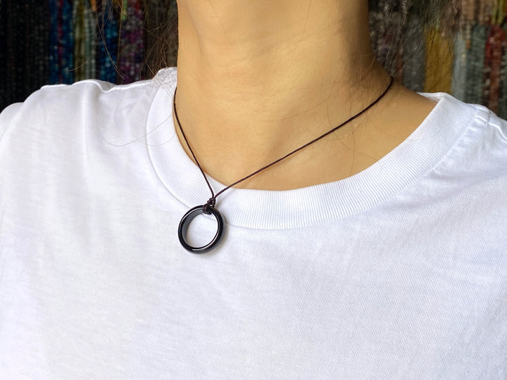 1PC 22~25mm Black onyx/Agate round rings, charm pendant