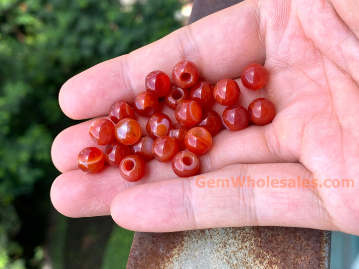 20pcs 8mm red stripe agate round beads, 3mm big hole