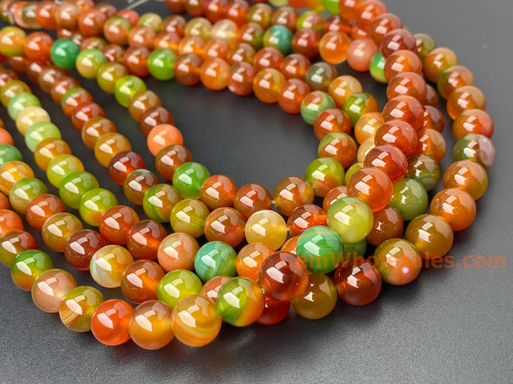10mm Red Green banded Agate round beads for jewelry making, 15"