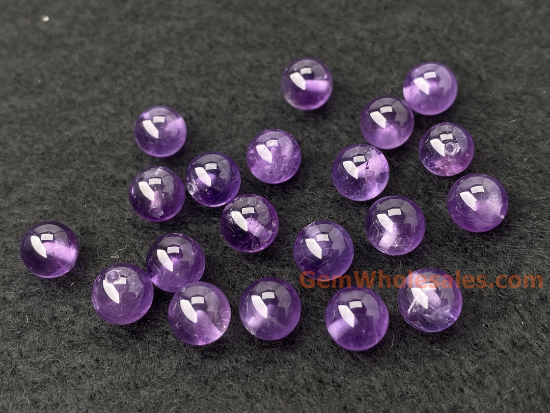6mm Natural amethyst half drilled round crystal beads 10pcs