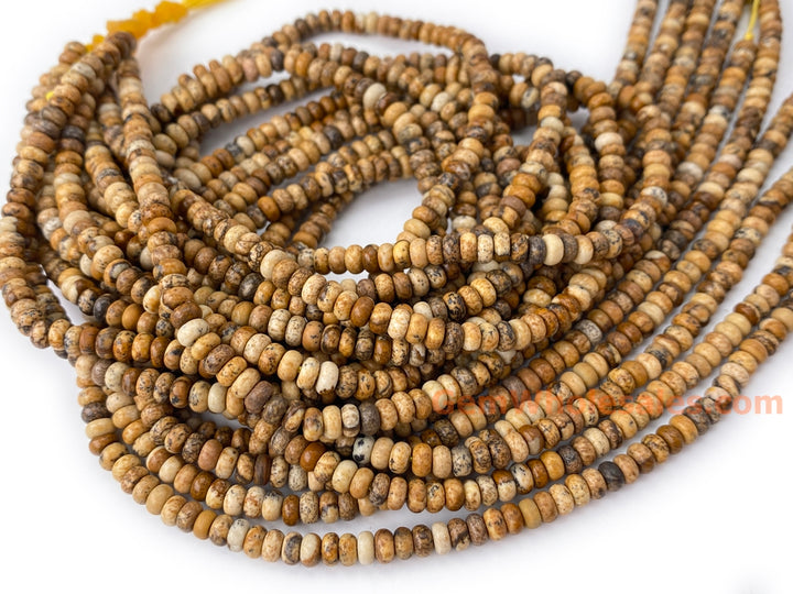 15.5“ 2x4mm Natural picture jasper rondelle heishi beads