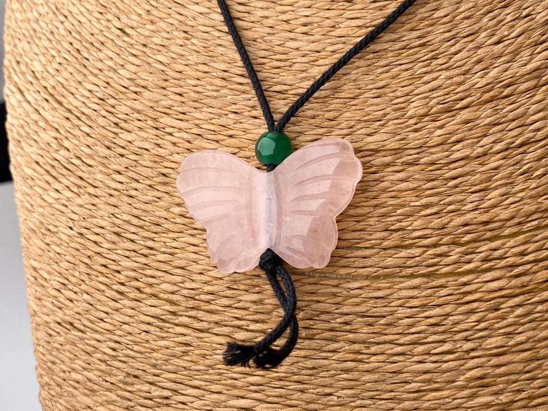 28x38mm big natural Rose quartz butterfly pendant handmade necklace