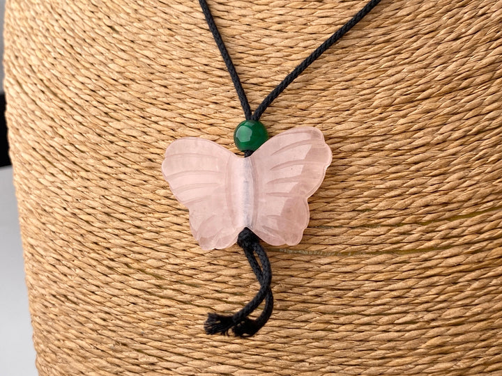 28x38mm big natural Rose quartz butterfly pendant handmade necklace