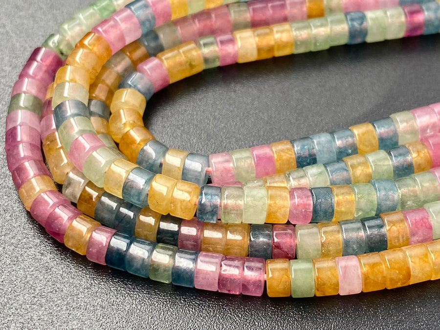 15" 2x4mm Red green Yellow multi color Dyed jade Heishi jewelry beads