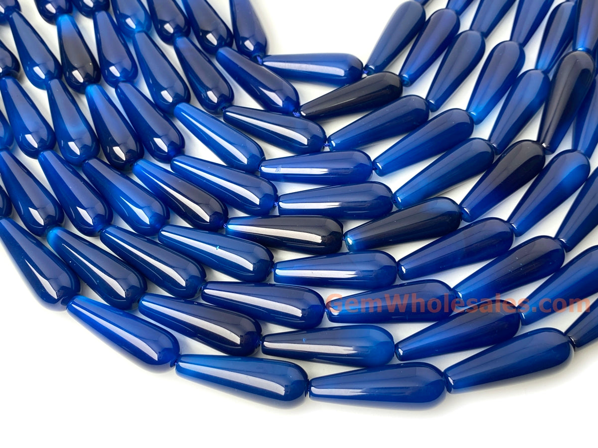 15.5" 10x30mm blue agate teardrop beads, DIY jewelry pendant, semi-precious stone