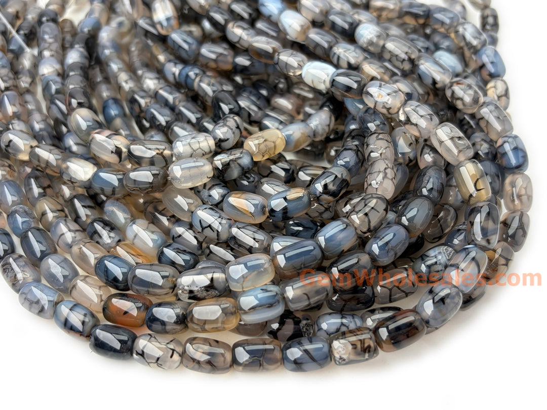 8x12mm black Grey dragon veins agate Barrel Beads, 15.5"