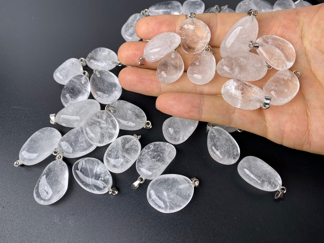 2PC 25~30mm Natural rock crystal quartz nugget pendant