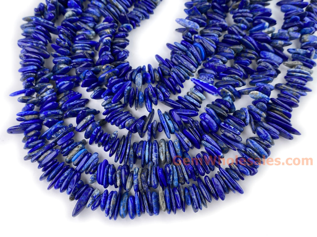 15.5" 9~18mm natural Lapis lazuli stone tooth chips beads, spike