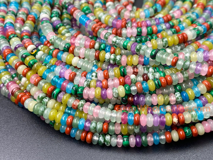 15" 2x4mm Pink red Yellow green multi color jade stone rondelle beads