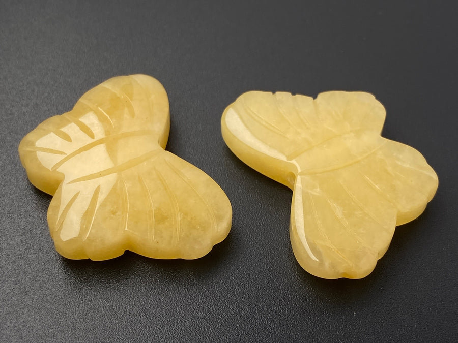 1PC 28x38mm natural yellow jade carving butterfly pendant