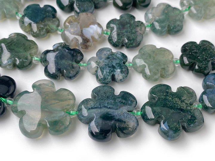 15" 15mm/20mm natural green moss Agate flower Gemstone beads