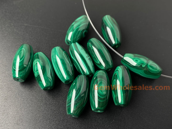 2PCS 10x20mm natural malachite stone oval barrel/marquise beads