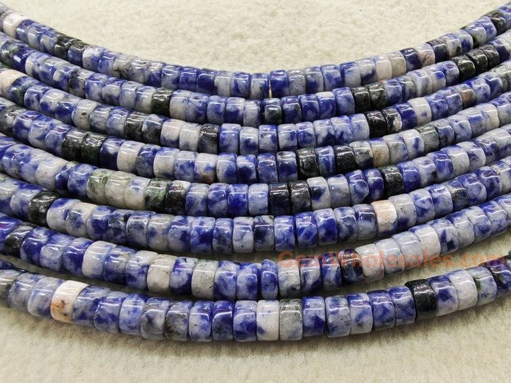15.5" 3x6mm Natural blue spot jasper heishi beads for jewelry making