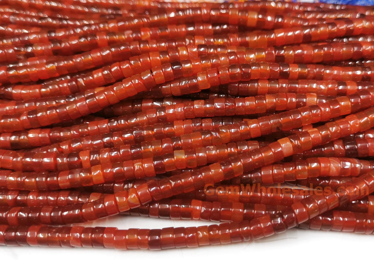 15.5" 3x6mm Carnelian gemstone Heishi beads